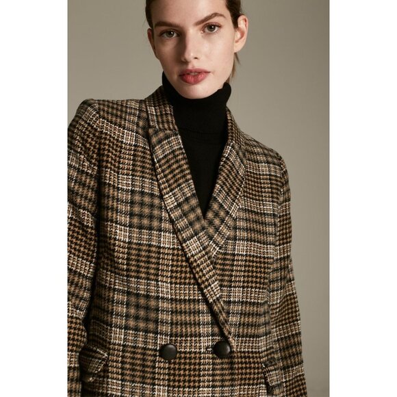 Deluc Maverick Blazer Plaid Oversized Preppy Coat Brown tan Black Large - Picture 3 of 14